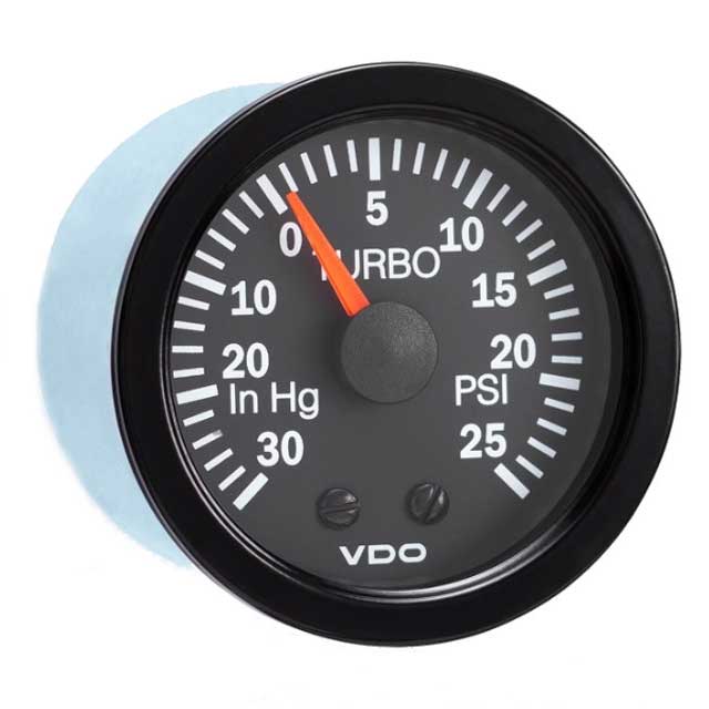 150-121 - VDO Pressure Gauge 25PSI Turbo 30" HG 2 1/16" (52mm) Style Vision Black