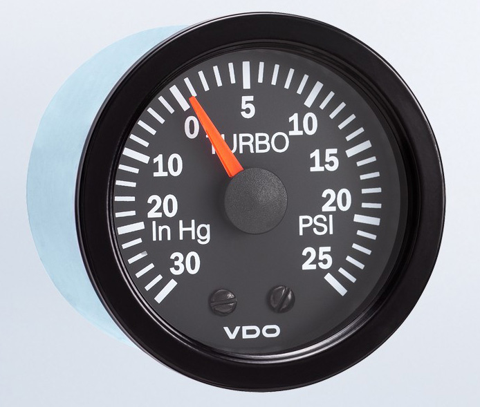 150-121 - VDO Pressure Gauge 25PSI Turbo 30' HG 2 1/16' (52mm) Style Vision Black