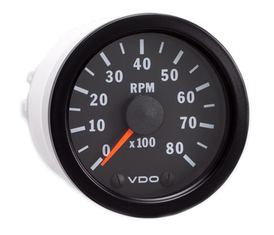333-159 -VDO Tachometer Vision Black 8000 RPM 2 1/16"(52mm) .250" Spade connection 12V