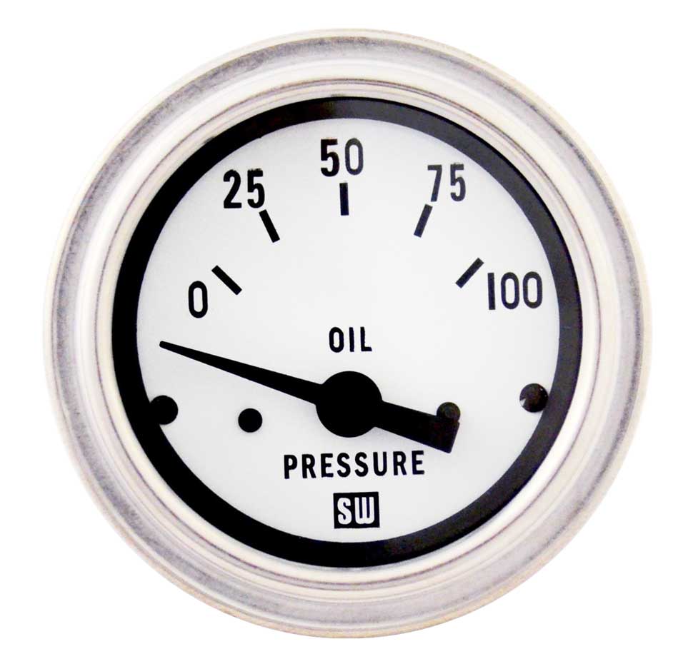 82305-WHT - Stewart Warner Oil Pressure Gauge electrical Deluxe Series 100 PSI