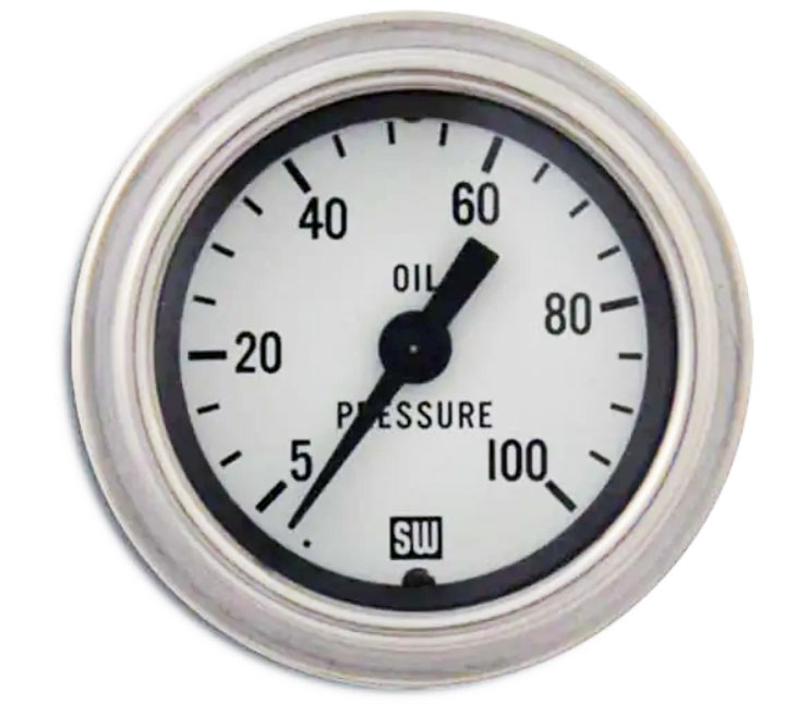 82323-WHT - Stewart Warner Oil Pressure Gauge mechanical Deluxe Series 100 PSI