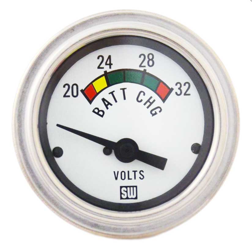 82347-WHT - Stewart Warner Voltmeter electrical Deluxe Series Scale: 20-32 V 24 V
