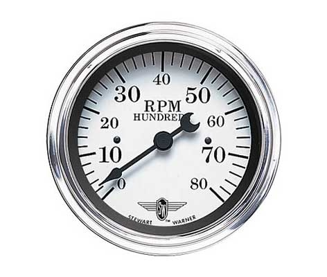 82686 - Stewart Warner Wings White Tachometer 8000 RPM