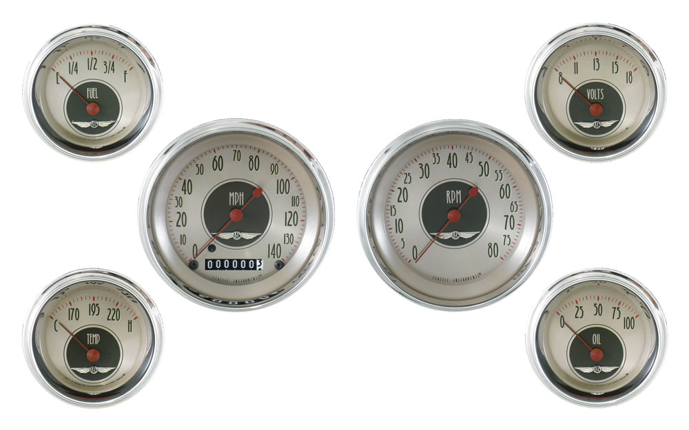 AN01SHC-101 - Classic Instruments All American Nickel 6 gauge set Speedometer Tachometer Fuel Temperature Volt Oil