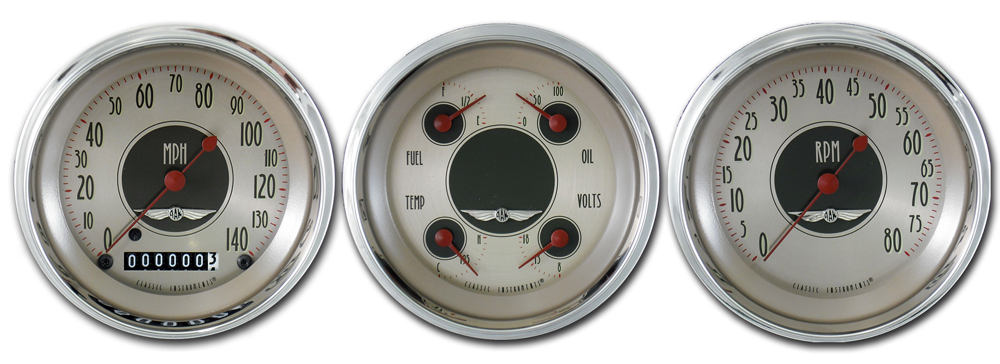 AN03SHC - Classic Instruments All American Nickel 3 gauge set Speedometer Tachometer Quad (fuel temperature volt oil)