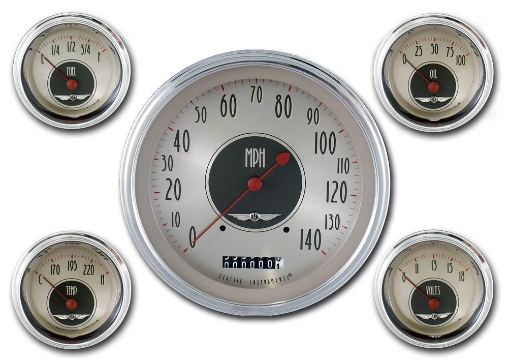 AN54SLC - Classic Instruments All American Nickel 5 gauge set Speedometer Fuel Temperature Volt Oil