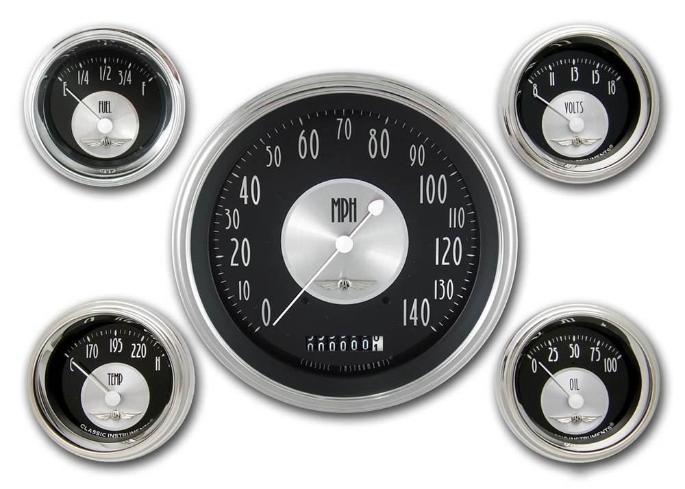 AT54SLC - Classic Instruments All American Tradition 5 gauge set Speedometer Fuel Temperature Volt Oil