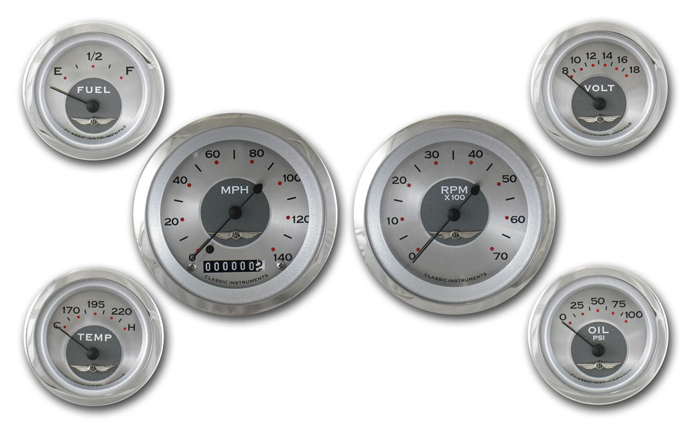 AW01SRC - Classic Instruments All American 6 gauge set Speedometer Tachometer Fuel Temperature Volt Oil