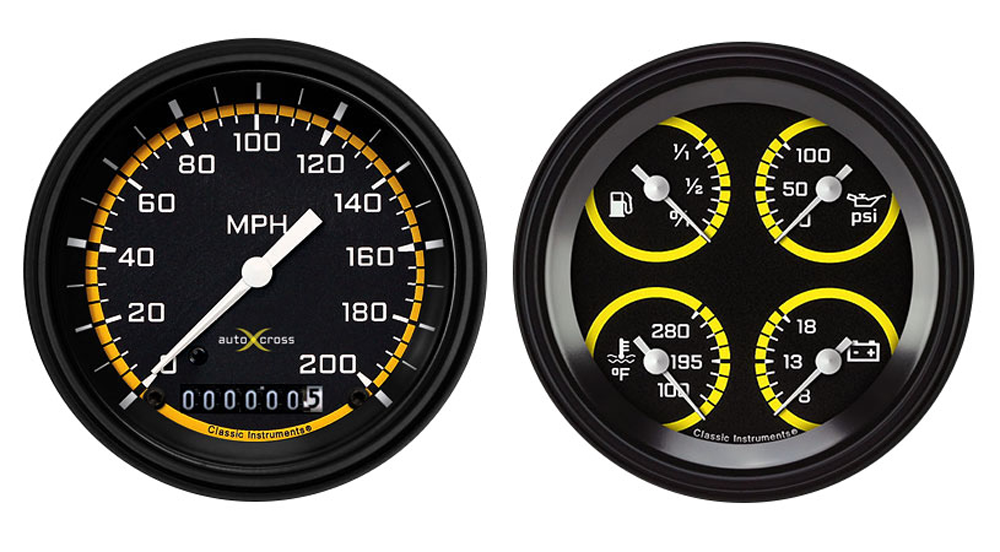 AX02YBLF - Classic Instruments AutoCross Yellow 2 gauge set Speedometer Quad