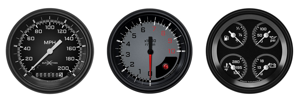 AX03GBLF - Classic Instruments AutoCross Gray 3 gauge set Speedometer Tachometer Quad