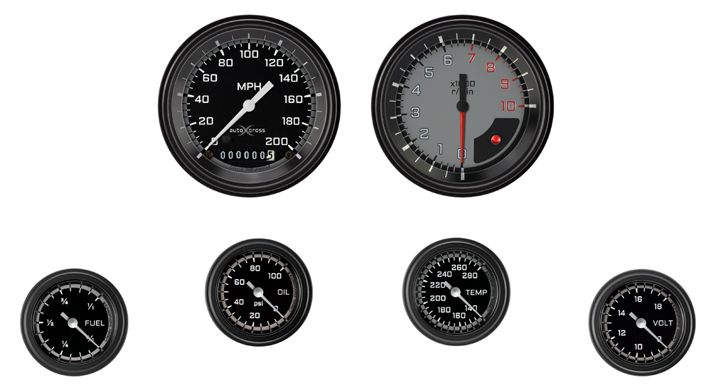 AX151GBLF - Classic Instruments AutoCross Gray 6 gauge set Speedometer Tachometer Fuel Oil Pressure Temperature Volt
