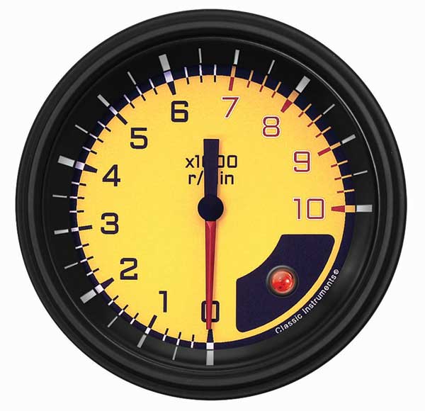 AX10YBLF - Classic Instruments AutoCross Yellow Tachometer 10000 RPM