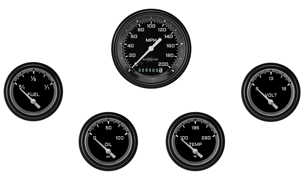AX200GBLF - Classic Instruments AutoCross Gray 5 gauge set Speedometer Fuel Oil Pressure Temperature Volt