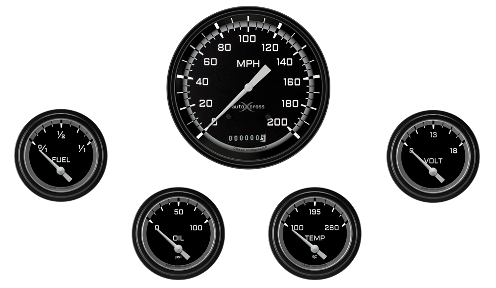AX254GBLF - Classic Instruments AutoCross Gray 5 gauge set Speedometer Fuel Oil Pressure Temperature Volt