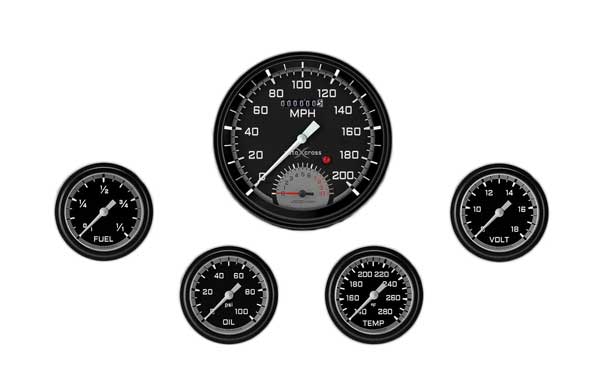 AX365GBLF - Classic Instruments AutoCross Gray 5 gauge set Speedtachular Fuel Temperature Volt Oil