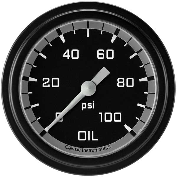 AX381GBLF - Classic Instruments AutoCross Gray Oil Pressure Gauge 100PSI