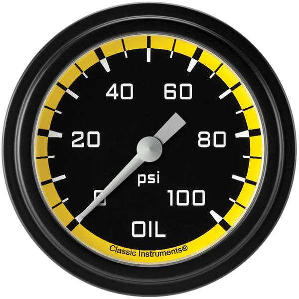 AX381YBLF - Classic Instruments AutoCross Yellow Oil Pressure Gauge 100PSI