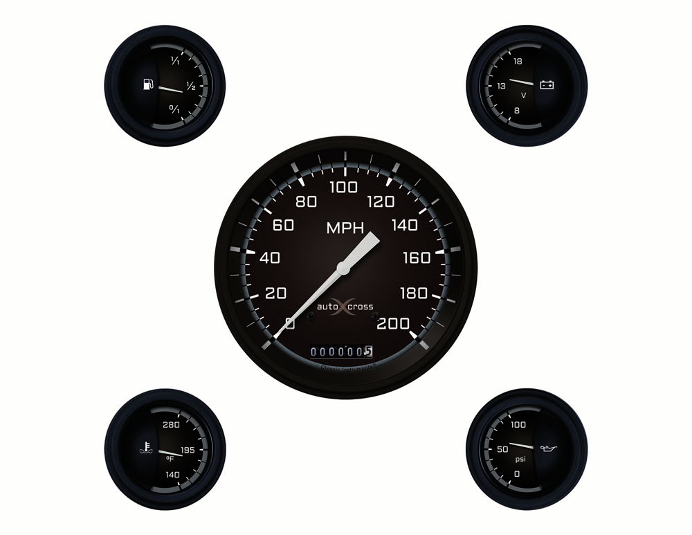 AX54GBLF - Classic Instruments AutoCross Gray 5 gauge set Speedometer Fuel Temperature Volt Oil