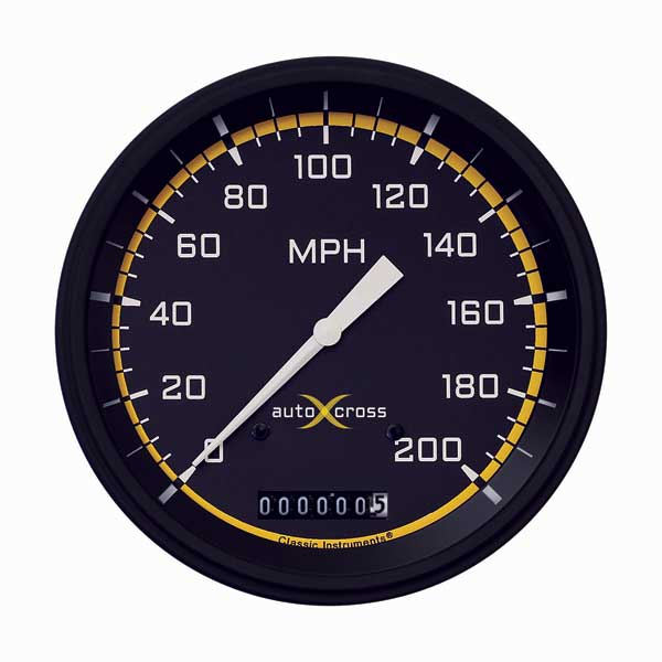 AX56YBLF - Classic Instruments AutoCross Yellow Speedometer 200 MPH