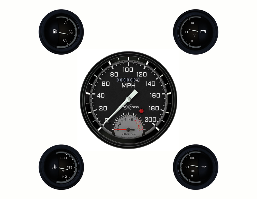 AX65GBLF - Classic Instruments AutoCross Gray 5 gauge set Speedtachular Fuel Temperature Volt Oil