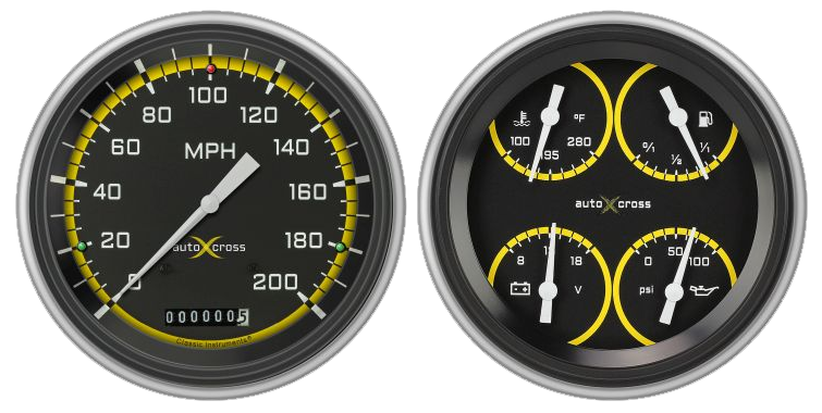 CH51AXY52 - Classic Instruments 1951-52 Chevy Car Package AutoCross Yellow Speedometer Quad