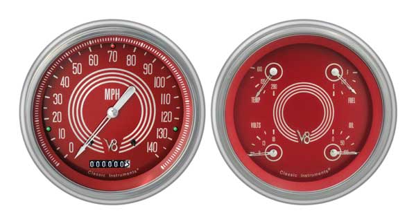 CH51V8RS52 - Classic Instruments 1951-52 Chevy Car Package V8 Red Steelie Speedometer Quad