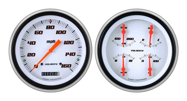 CH51VSW52 - Classic Instruments 1951-52 Chevy Car Package Velocity White Series Speedometer Quad
