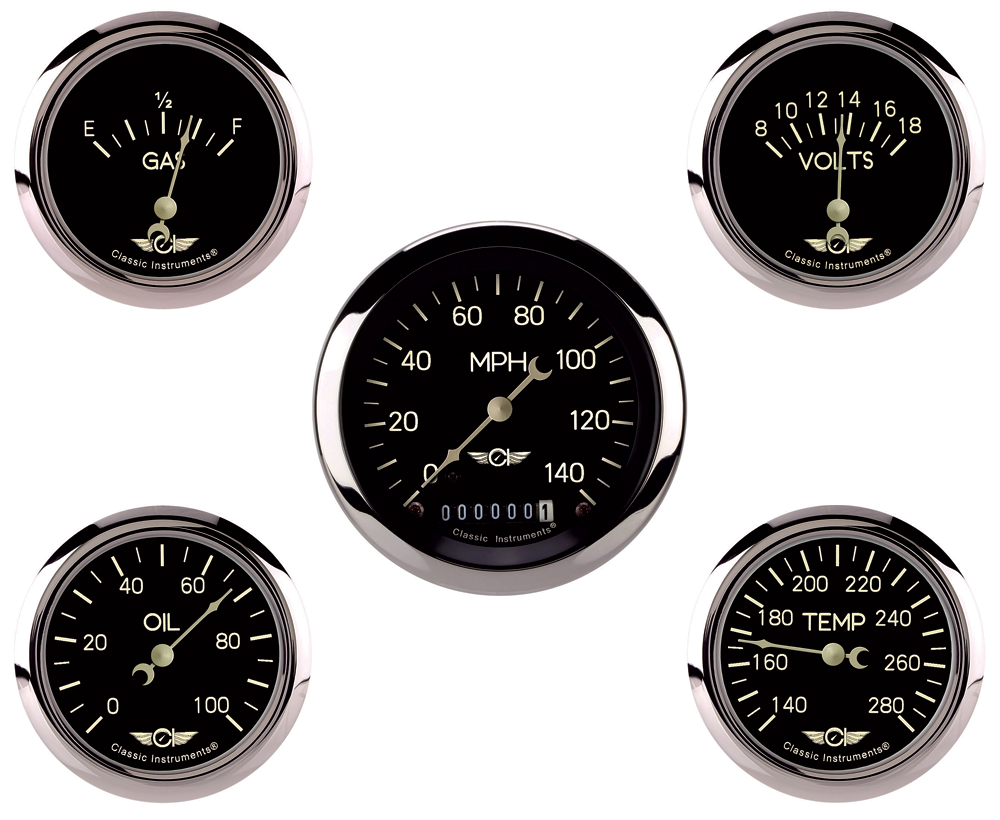 CL900SRC - Classic Instruments Classic Series 5 gauge set Speedometer Fuel Volt Temperature Oil Pressure