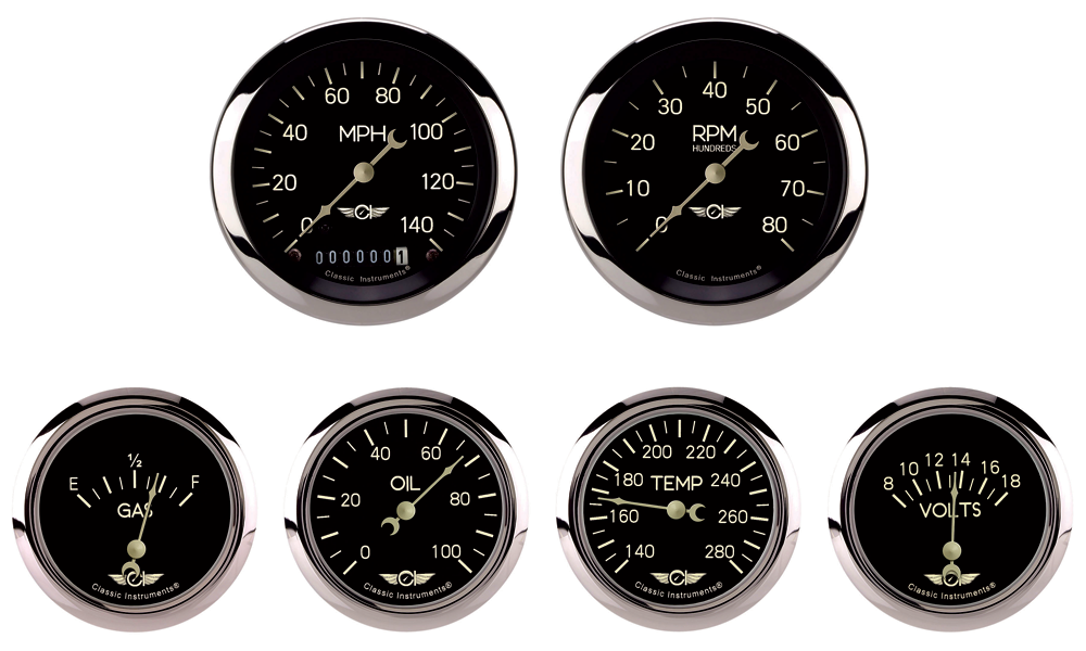 CL901SRC - Classic Instruments Classic Series 6 gauge set Speedometer Tachometer Fuel Volt Temperature Oil Pressure