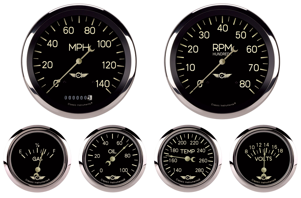CL951SRC - Classic Instruments Classic Series 6 gauge set Speedometer Tachometer Fuel Volt Temperature Oil Pressure