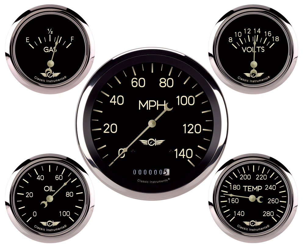 CL954SRC - Classic Instruments Classic Series 5 gauge set Speedometer Fuel Volt Temperature Oil Pressure