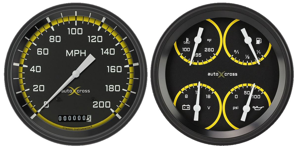 CT47AXY52 - Classic Instruments 1947 -'53 Chevy Truck Package AutoCross Yellow Speedometer QUAD