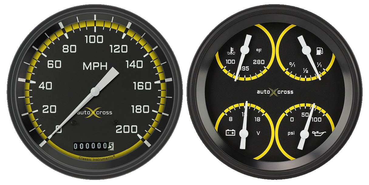 CT54AXY52 - Classic Instruments 1954-55 Chevy Car Package AutoCross Yellow Series Speedometer Quad