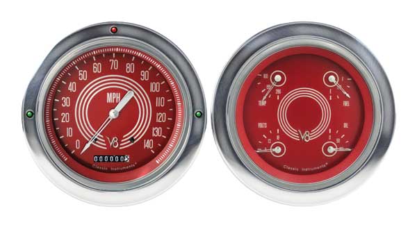 CT54V8RS52 - Classic Instruments 1954-55 Chevy Car Package V8 Red Steelie Series Speedometer Quad