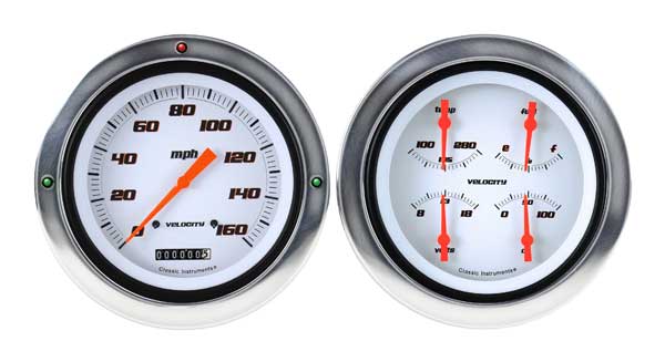 CT54VSW52 - Classic Instruments 1954-55 Chevy Car Package Velocity White Series Speedometer Quad