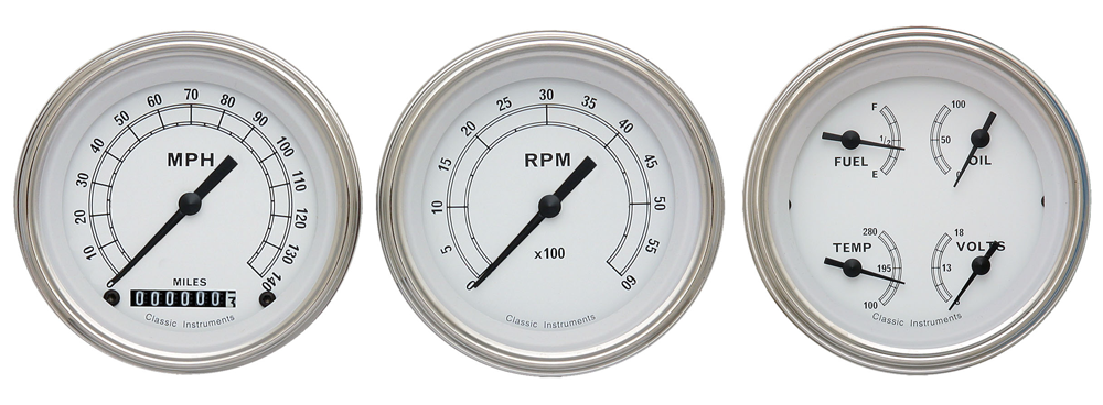 CW03SLF - Classic Instruments Classic White 3 gauge set Speedometer Tachometer Quad