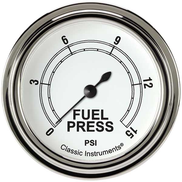 CW345SLF - Classic Instruments Classic White Fuel Pressure Gauge 15PSI