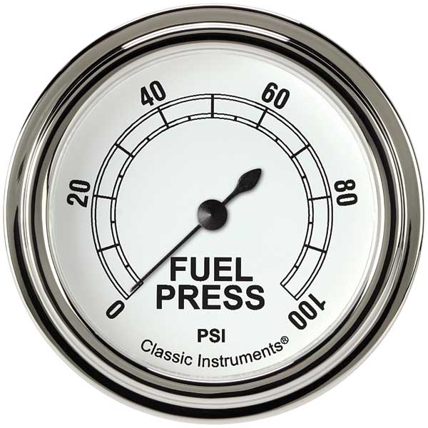 CW346SLF - Classic Instruments Classic White Fuel Pressure Gauge 100PSI