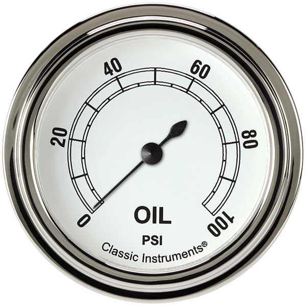 CW381SLF - Classic Instruments Classic White Oil Pressure Gauge 100PSI