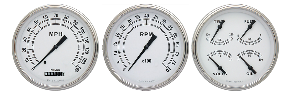 CW53SLF - Classic Instruments Classic White 3 gauge set Speedometer Tachometer Quad