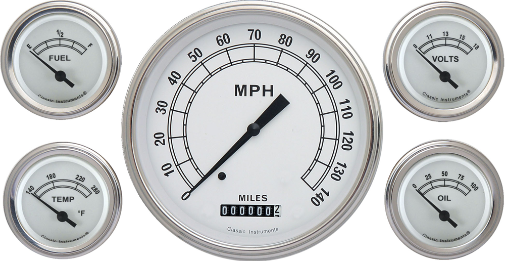 CW54SLF - Classic Instruments Classic White 5 gauge set Speedometer Fuel Temperature Volt Oil