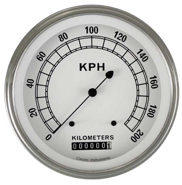 CW58SLF - Classic Instruments Classic White Speedometer 200 kph