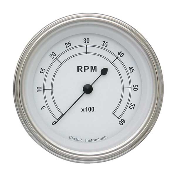 CW60SLF - Classic Instruments Classic White Tachometer 6000 RPM