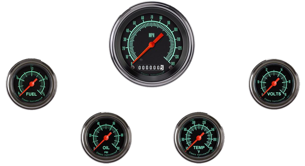 GS100SLF - Classic Instruments G-Stock 5 gauge set Speedometer Fuel Oil Pressure Temperature Volt