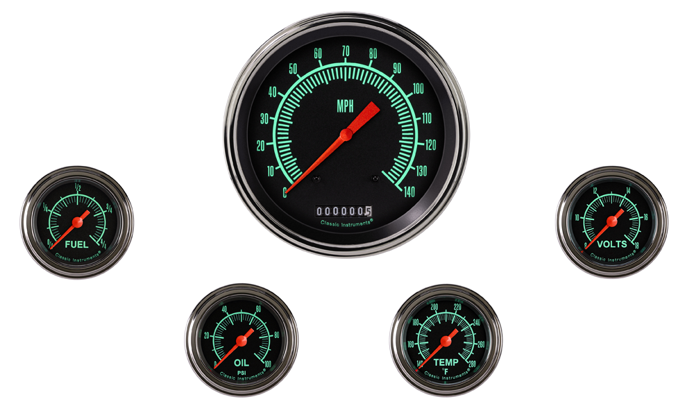 GS154SLF - Classic Instruments G-Stock 5 gauge set Speedometer Fuel Oil Pressure Temperature Volt