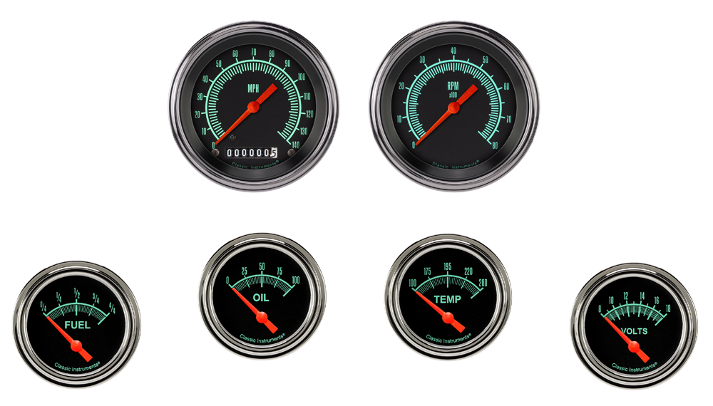 GS101SLF - Classic Instruments G-Stock 6 gauge set Speedometer Tachometer Fuel Oil Pressure Temperature Volt