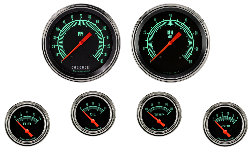 GS251SLF - Classic Instruments G-Stock 6 gauge set Speedometer Tachometer Fuel Oil Pressure Temperature Volt