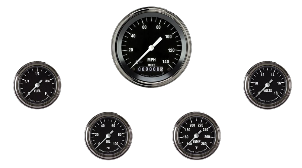 HR100SLF - Classic Instruments Hot Rod 5 gauge set Speedometer Fuel Oil Pressure Temperature Volt