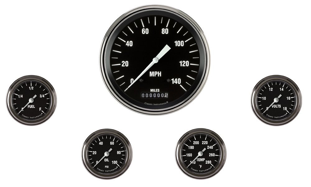 HR354SLF - Classic Instruments Hot Rod 5 gauge set Speedometer Fuel Oil Pressure Temperature Volt