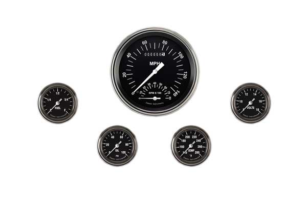 HR365SLF - Classic Instruments Hot Rod 5 gauge set Ultimate Speedometer Fuel Oil Pressure Temperature Volt